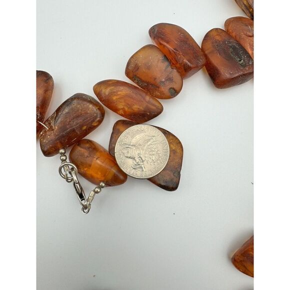 Antique Baltic Amber Cognac X Large Nuggets 30” Necklace Natural Raw 223g .925 - Picture 8 of 16